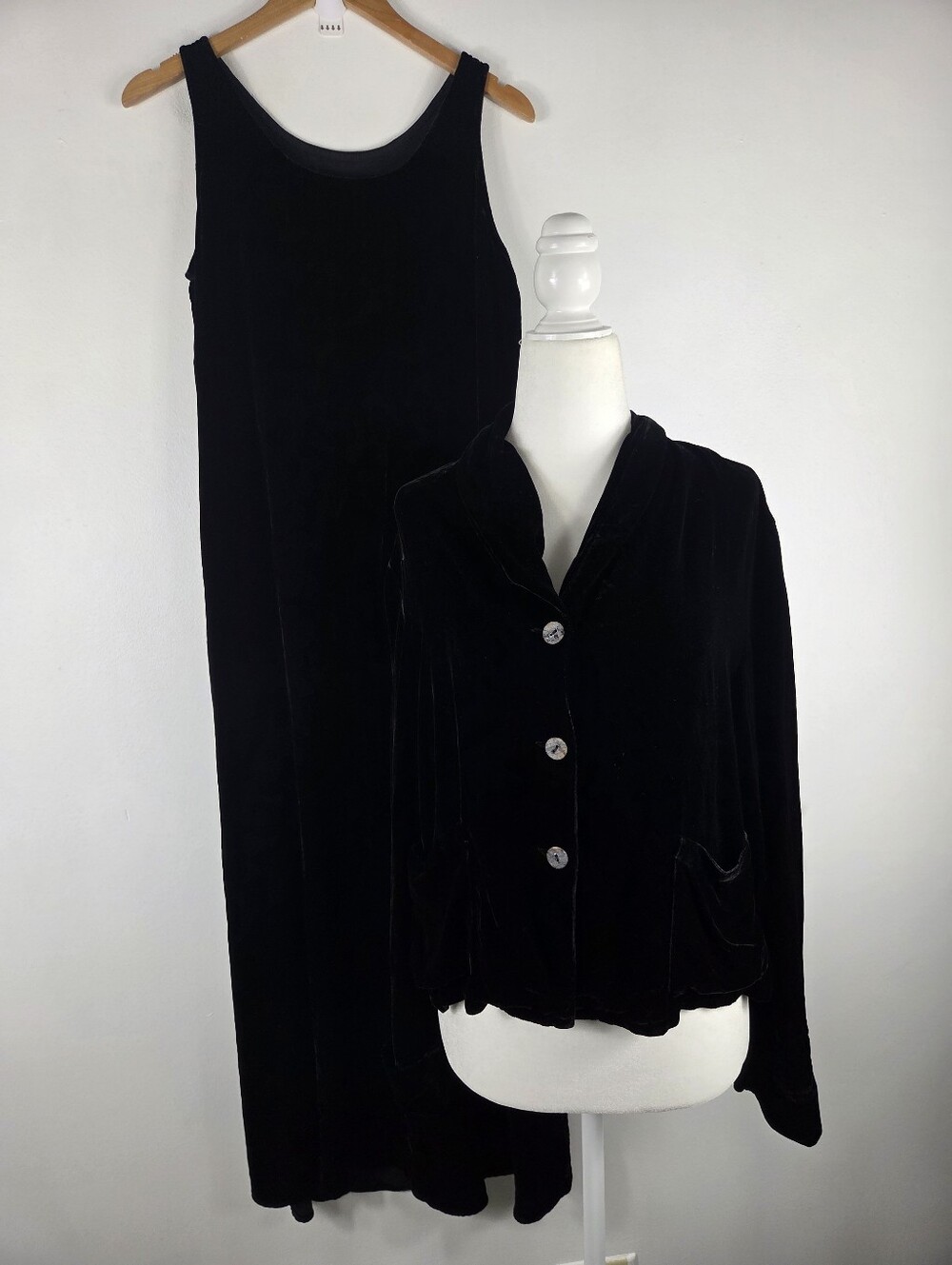 Citron Santa Monica Silk Velvet Velour Maxi Tank Dress Cardigan Set Vintage 90s
